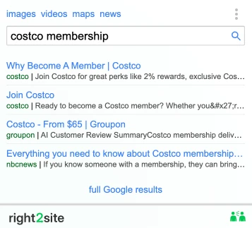 Right2site overlay widget in the top-right corner of the page