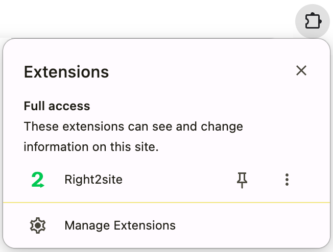 How to pin Right2site to the Chrome toolbar